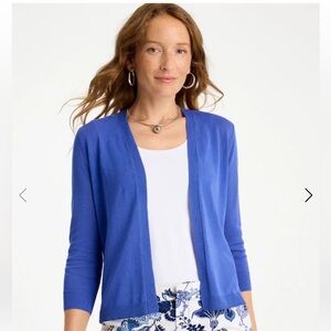 Chicos Summer Romance Cardigan Topper Size 1 US Medium Blue Button Sleeve